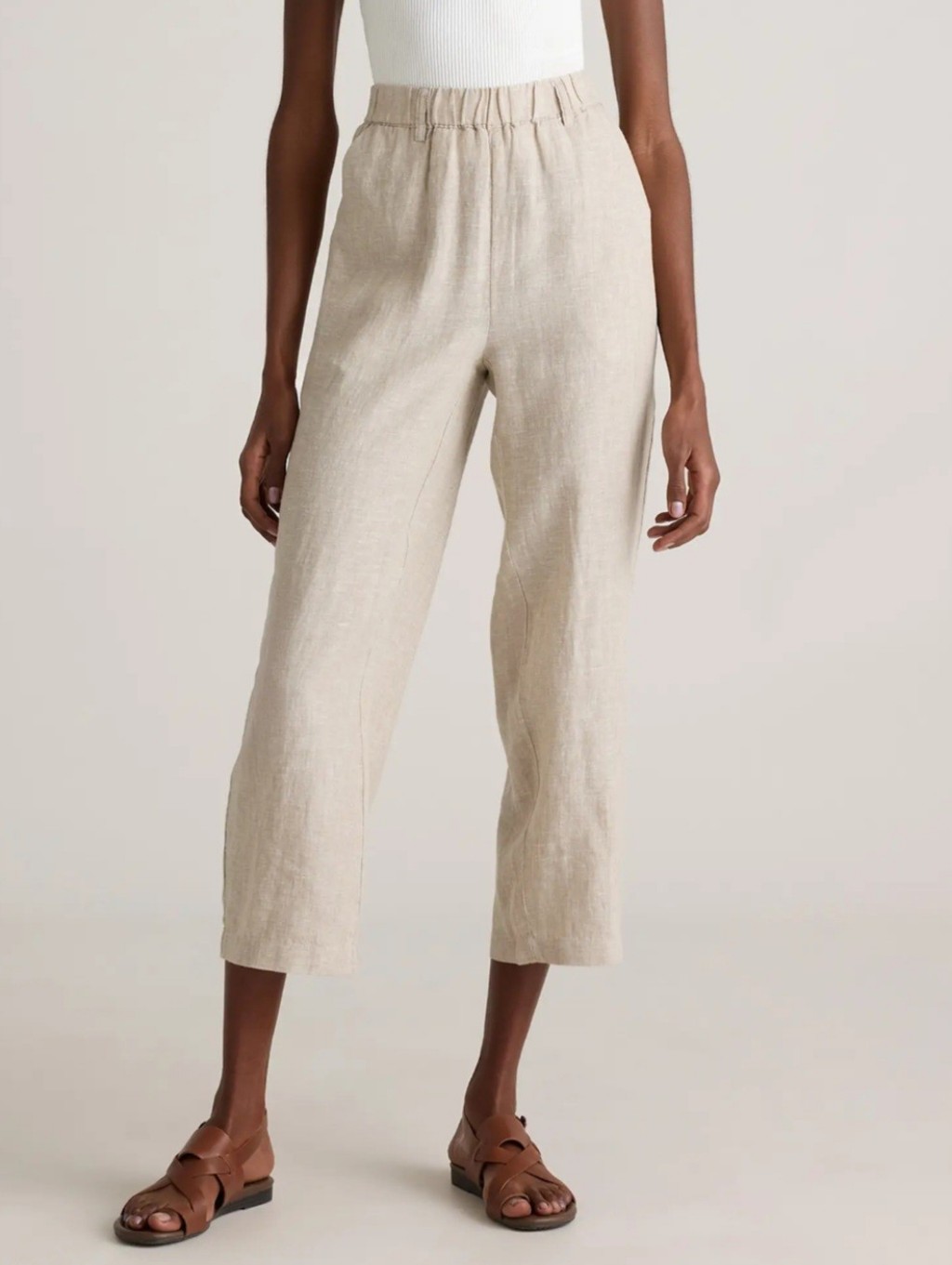 Quince Women's 100% European Linen Pants Driftwood Size Large Pull On Pockets.